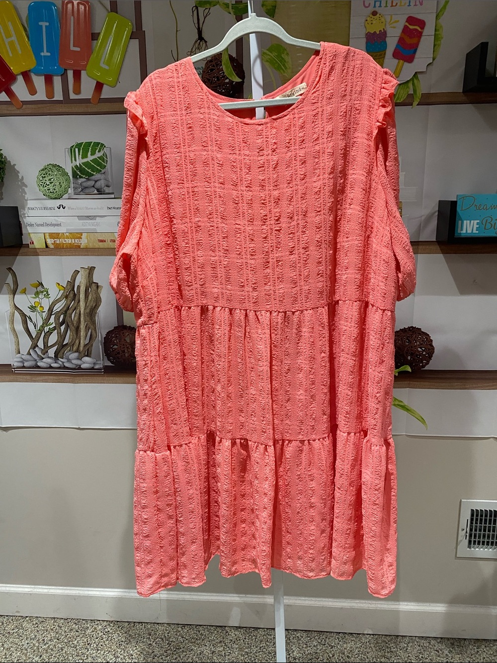 Rewind Coral Pink Textured Babydoll dress. Size 3 X. 27 Ptp.